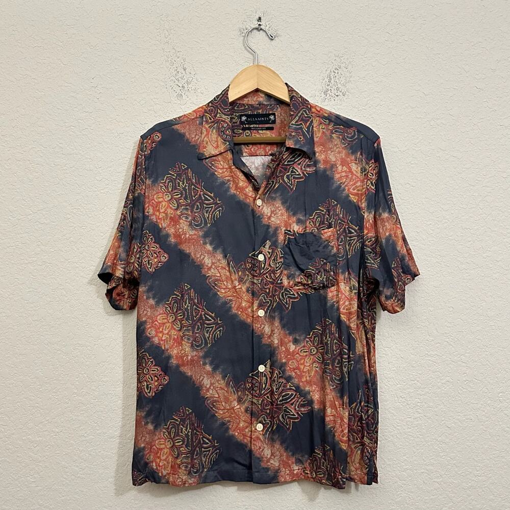 ALLSAINTS Zipo Shirt Geometric AOP Relaxed Fit Short Sleeve Abstract